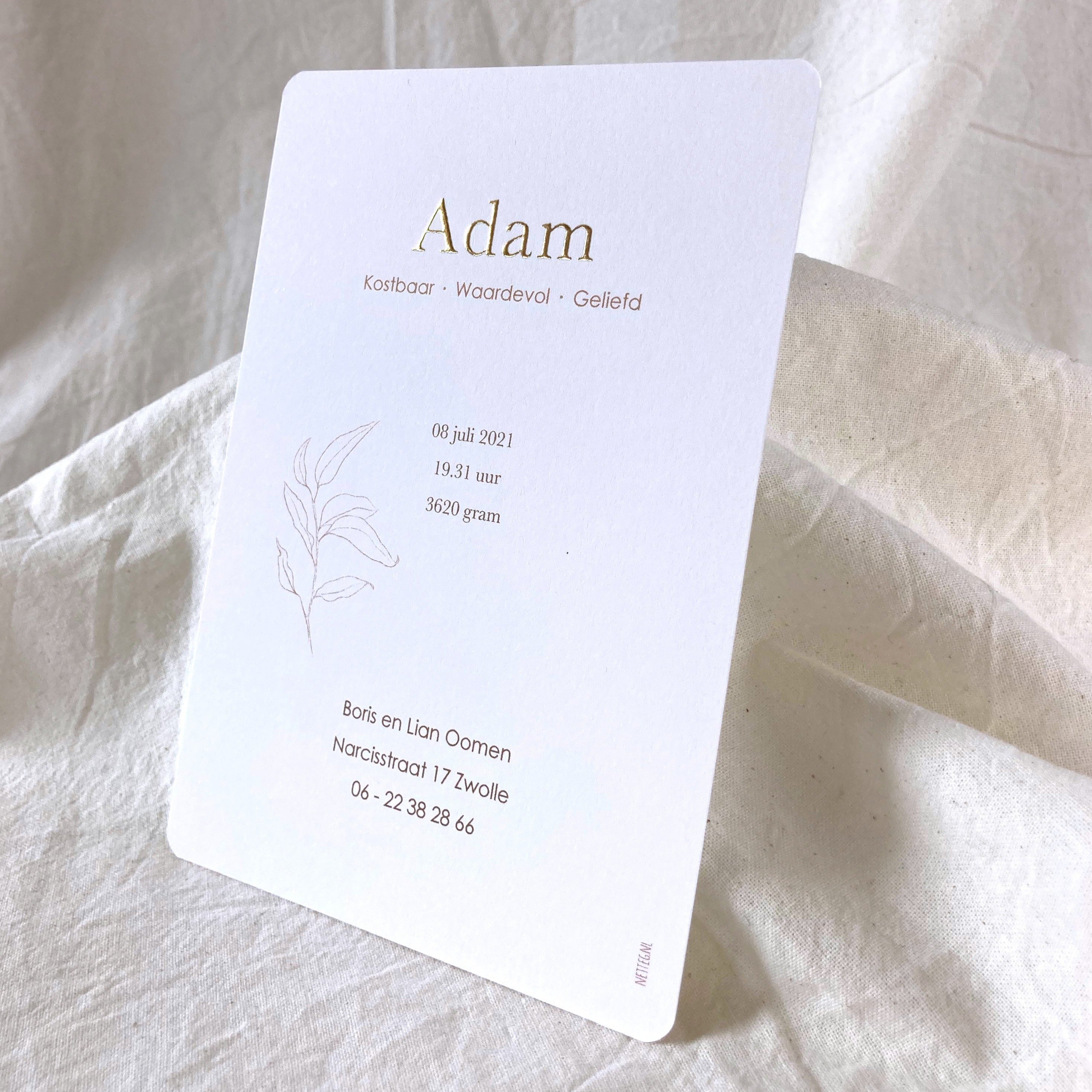 Geboortekaartje Adam | Goudfolie