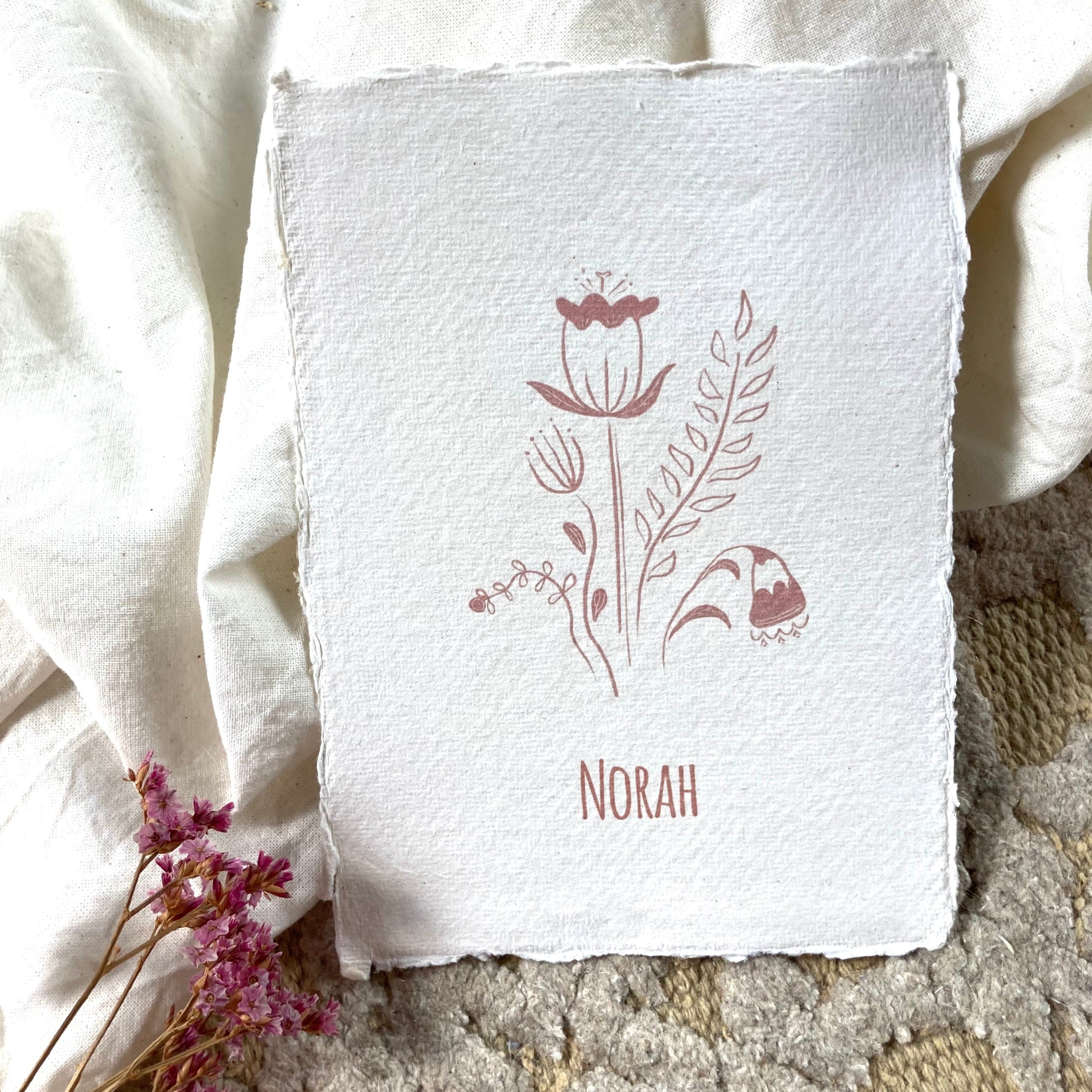Geboortekaartje Norah | Handgeschept | Oud Roze