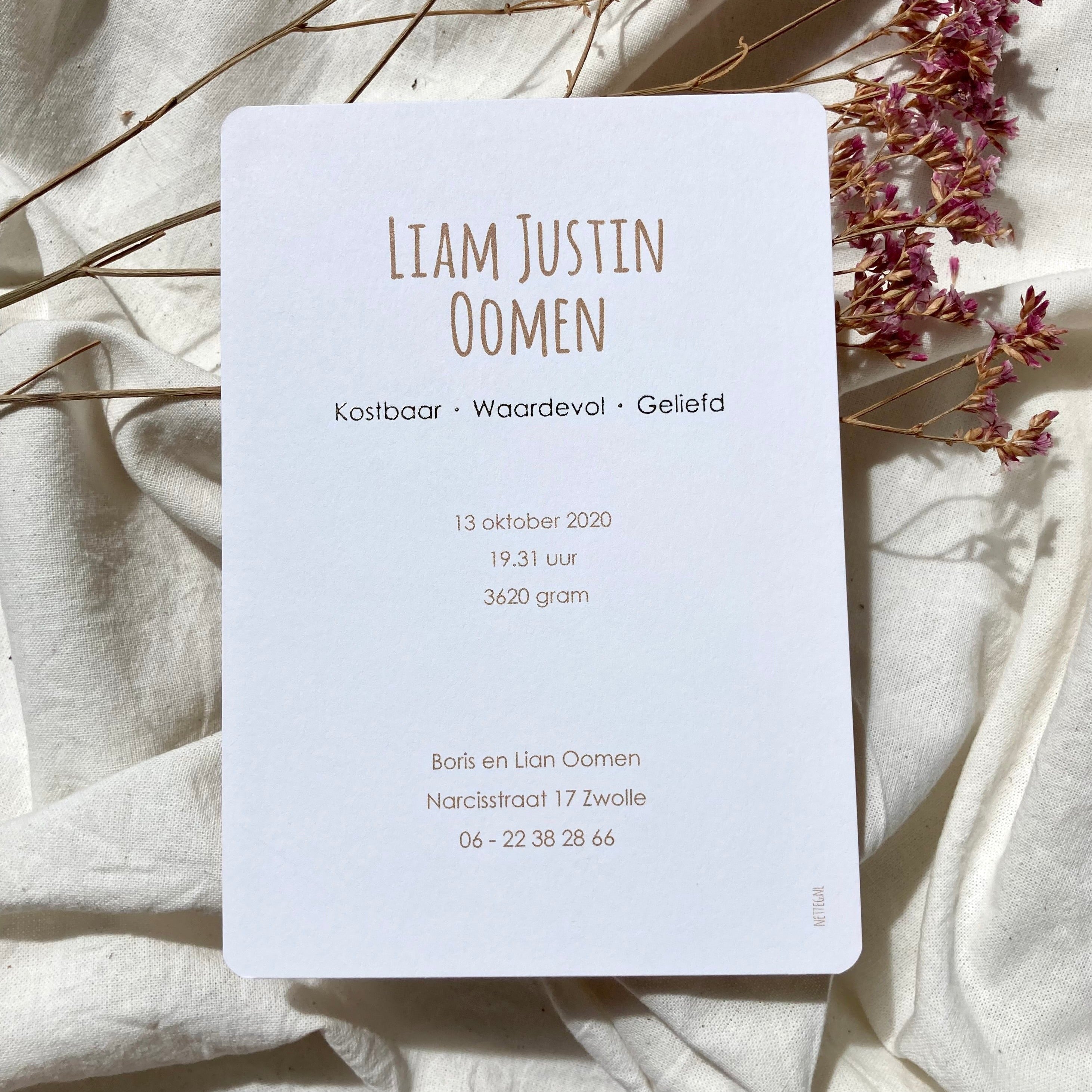 Geboortekaartje Liam | Goudfolie
