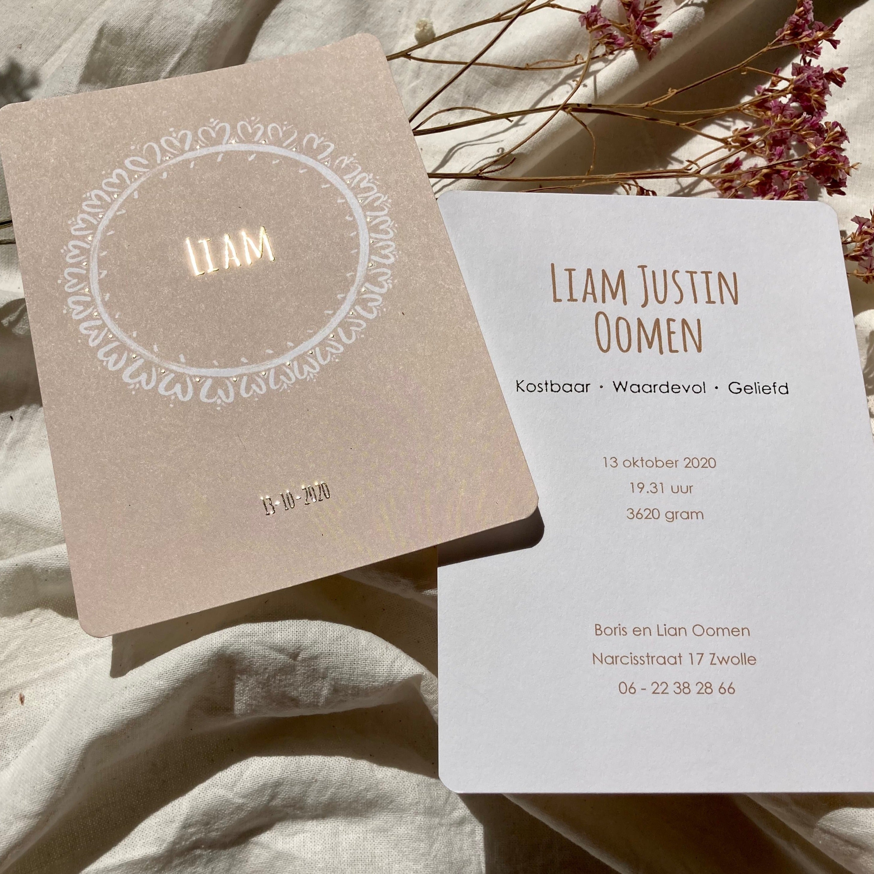 Geboortekaartje Liam | Goudfolie