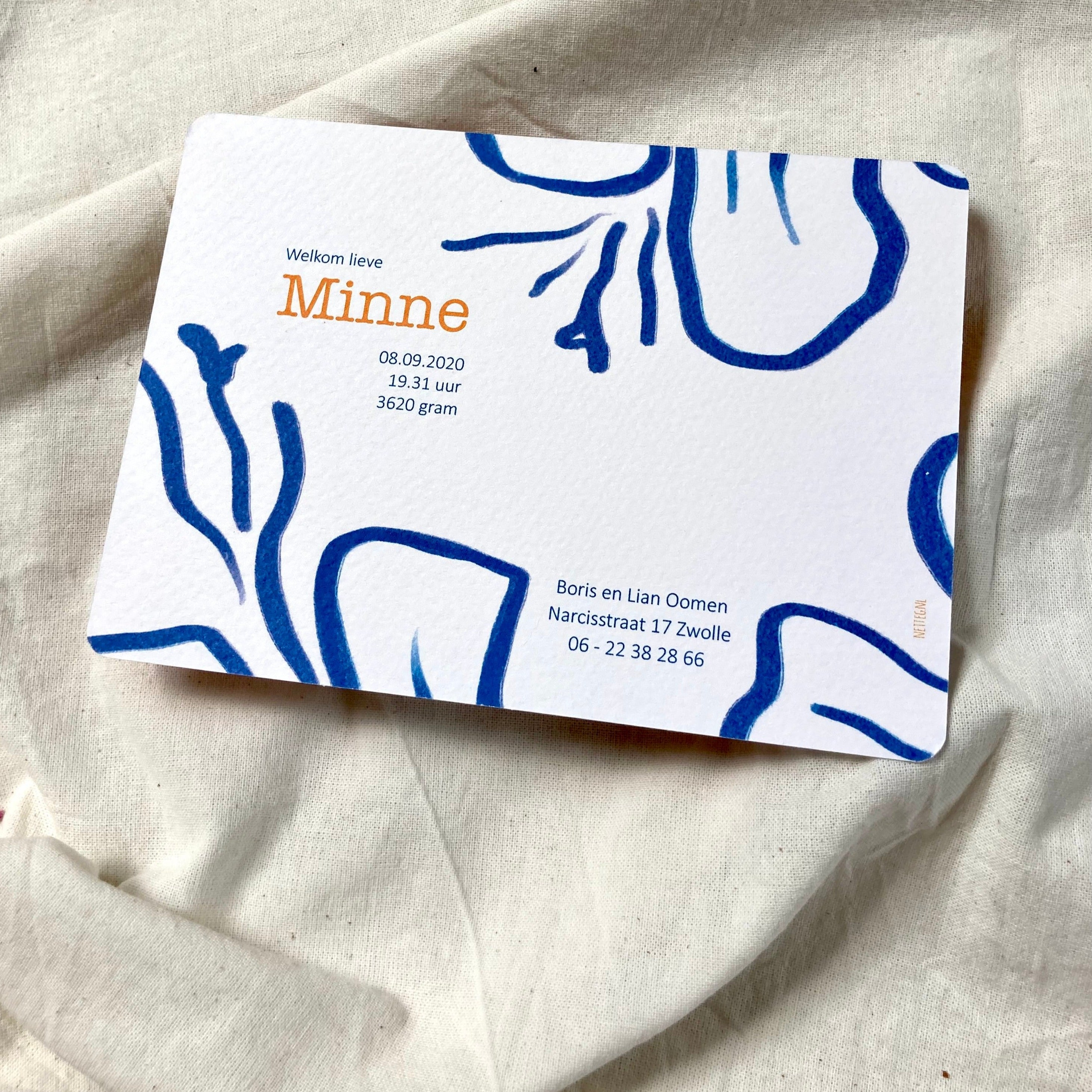 Geboortekaartje Minne | Oranje