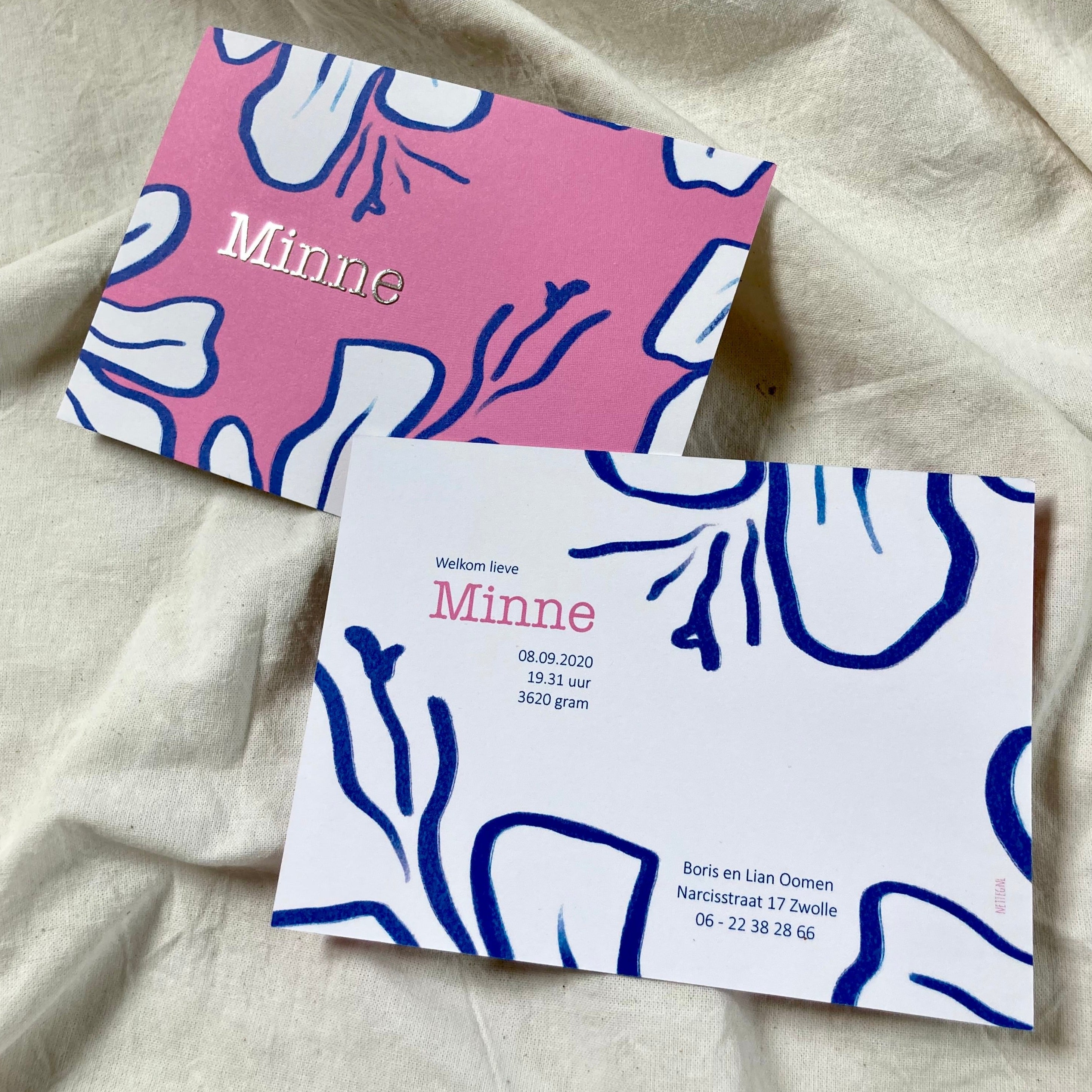 Geboortekaartje Minne | Zilverfolie