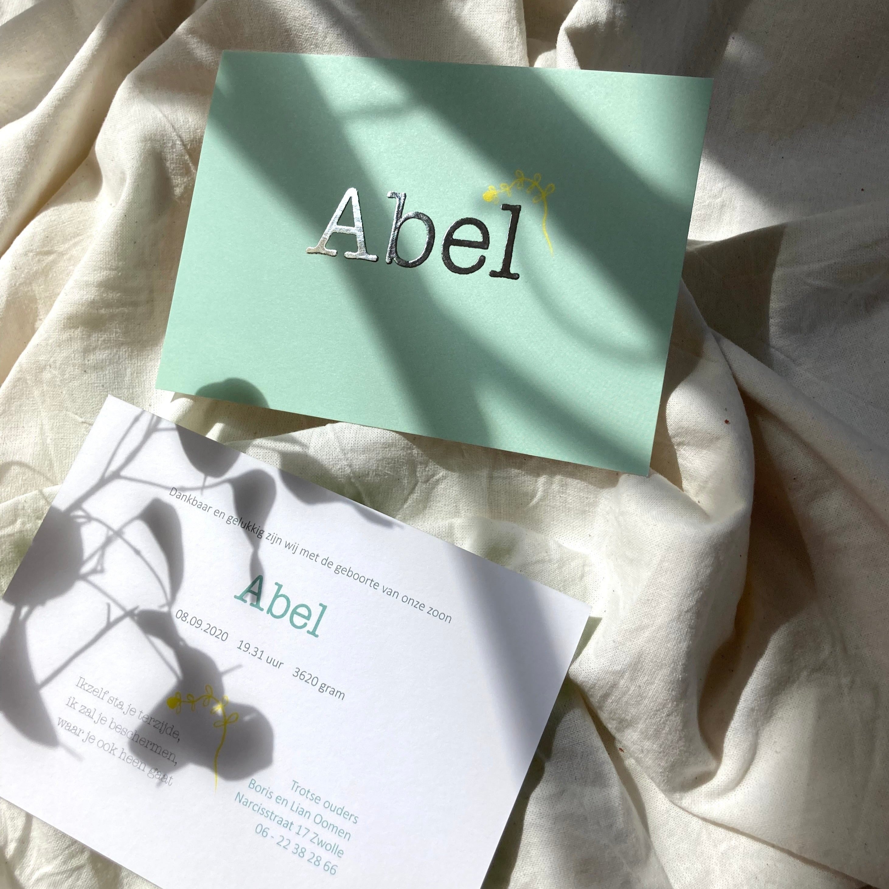 Geboortekaartje Abel | Zilverfolie