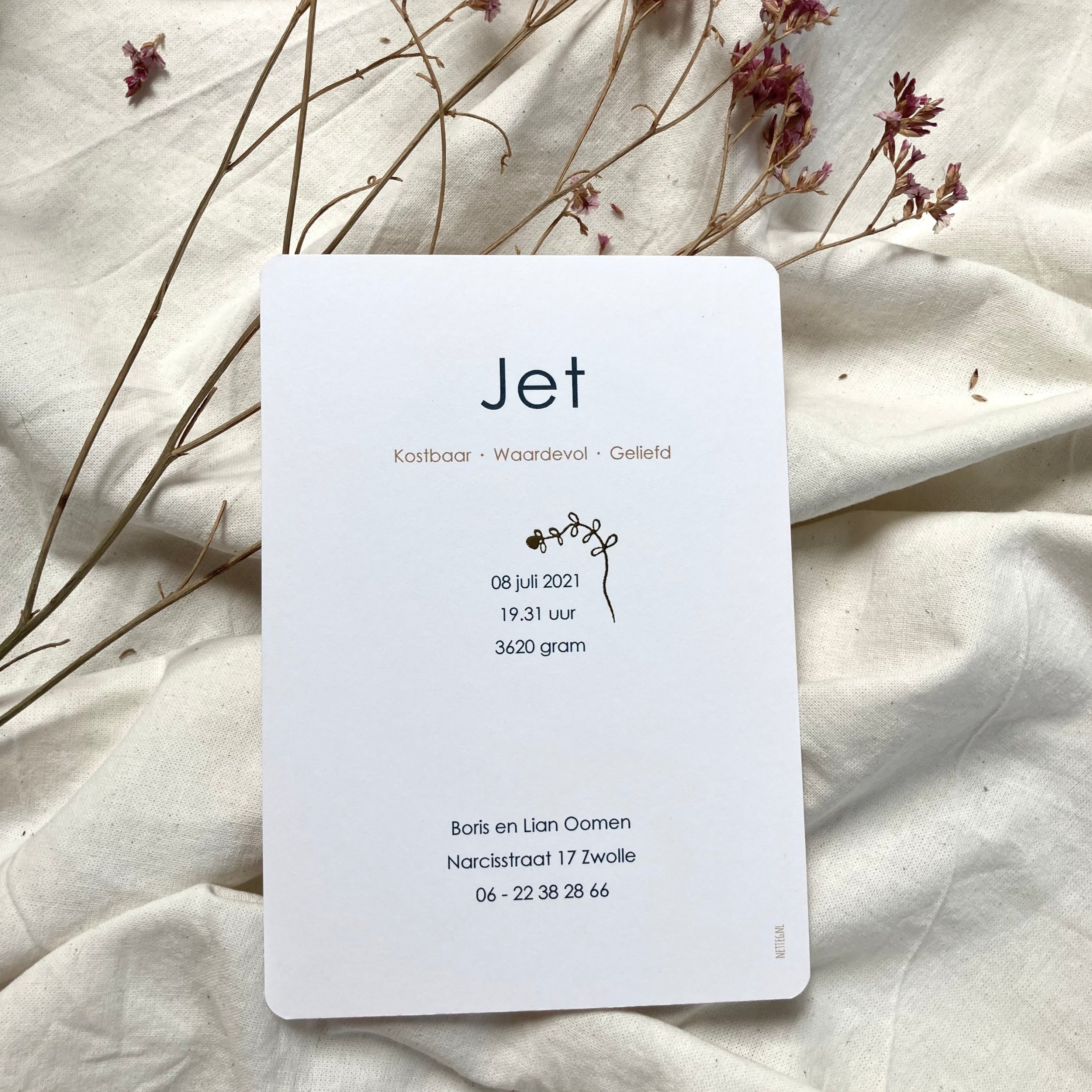 Geboortekaartje Jet | Goudfolie