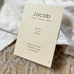 Geboortekaartje Jacob | Zandkleurig