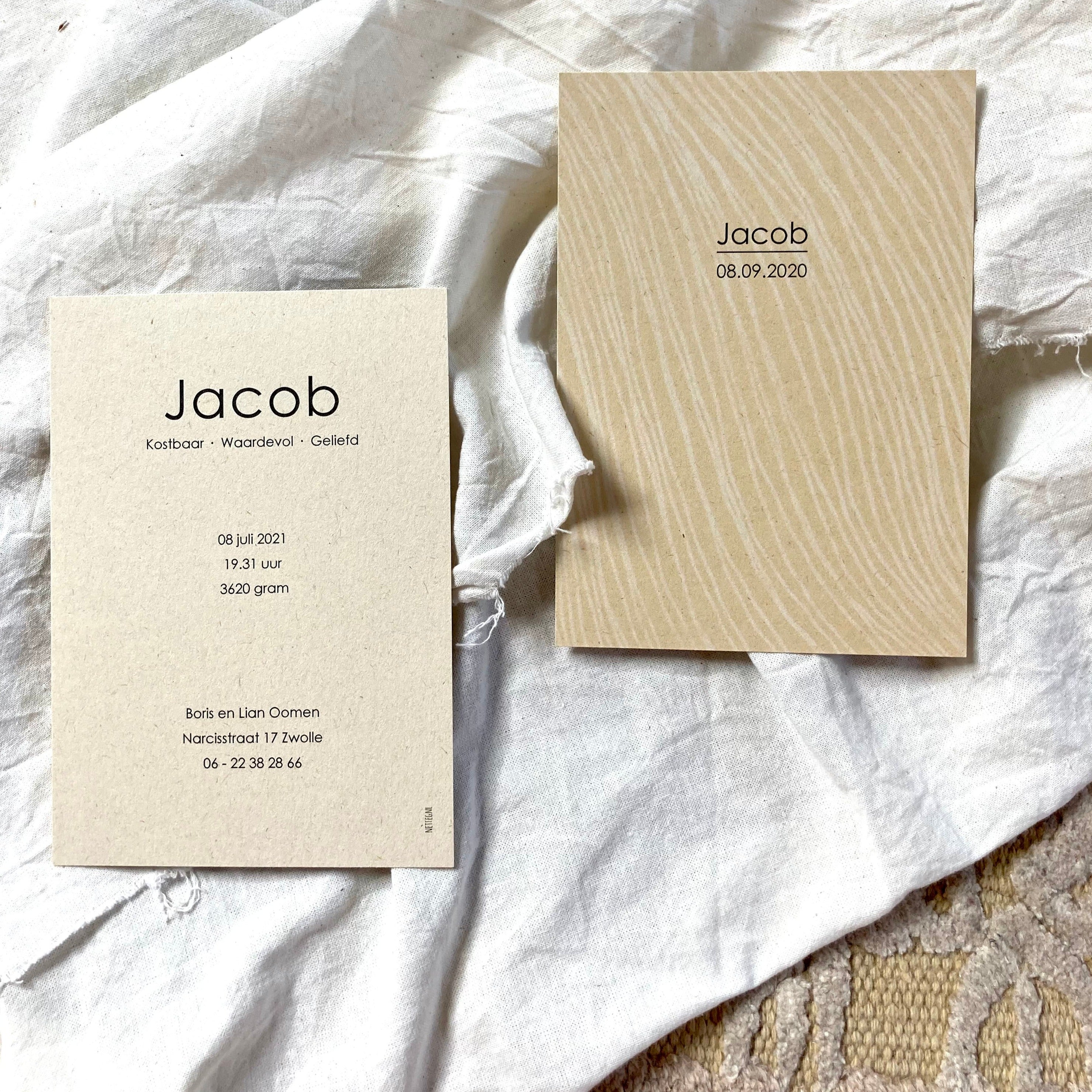 Geboortekaartje Jacob | Zandkleurig