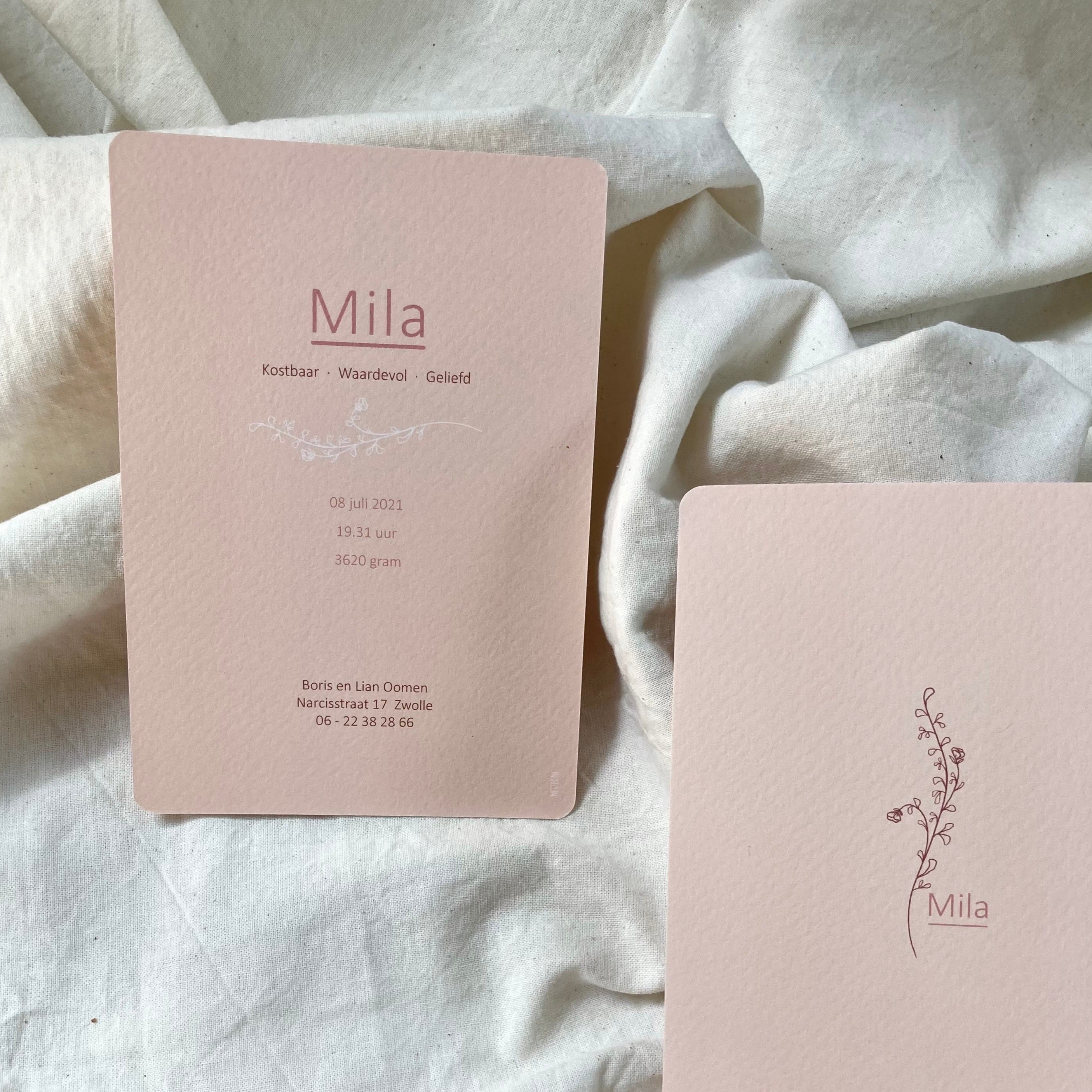 Geboortekaartje Mila | Zacht Roze