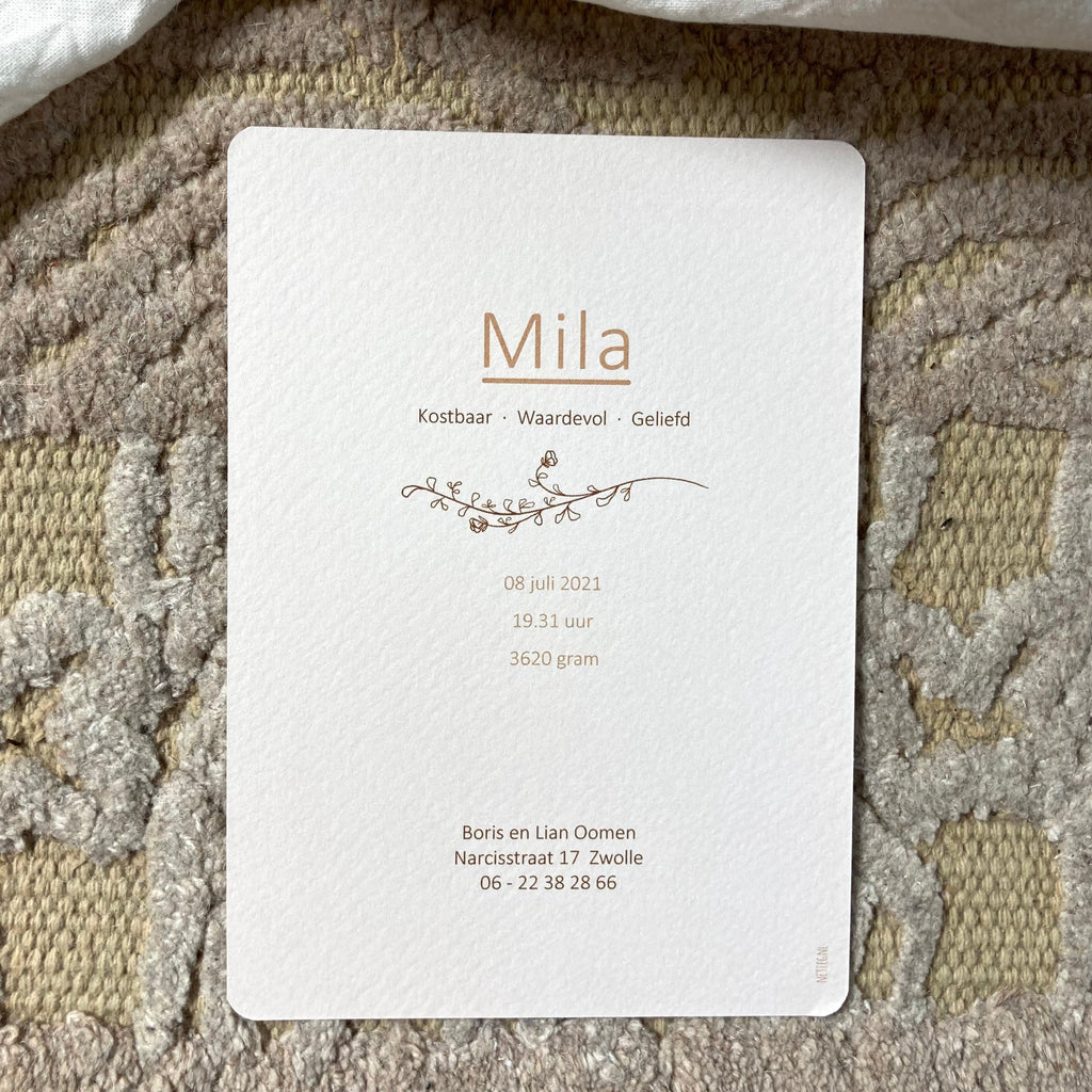 Geboortekaartje Mila | Beige