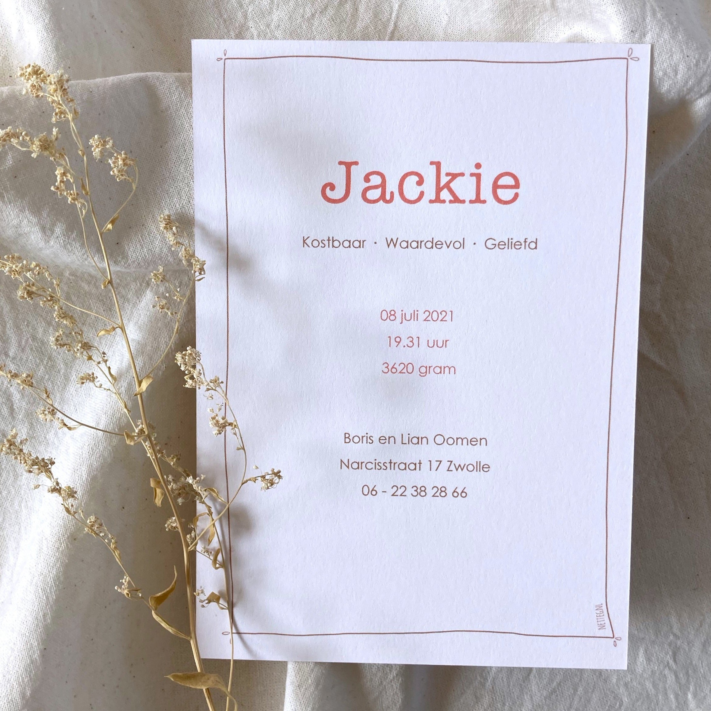 Geboortekaartje Jackie | Zilverfolie