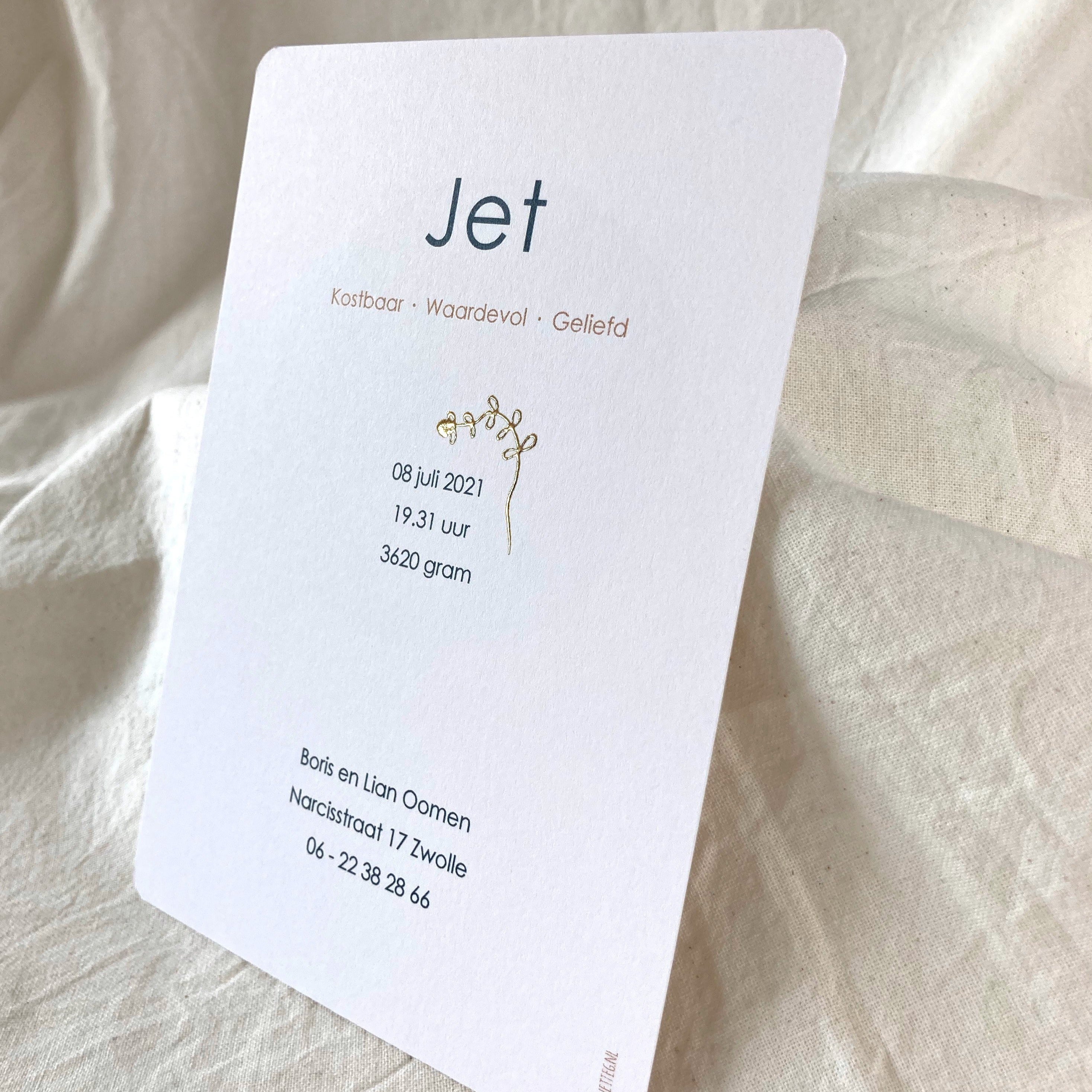 Geboortekaartje Jet | Goudfolie