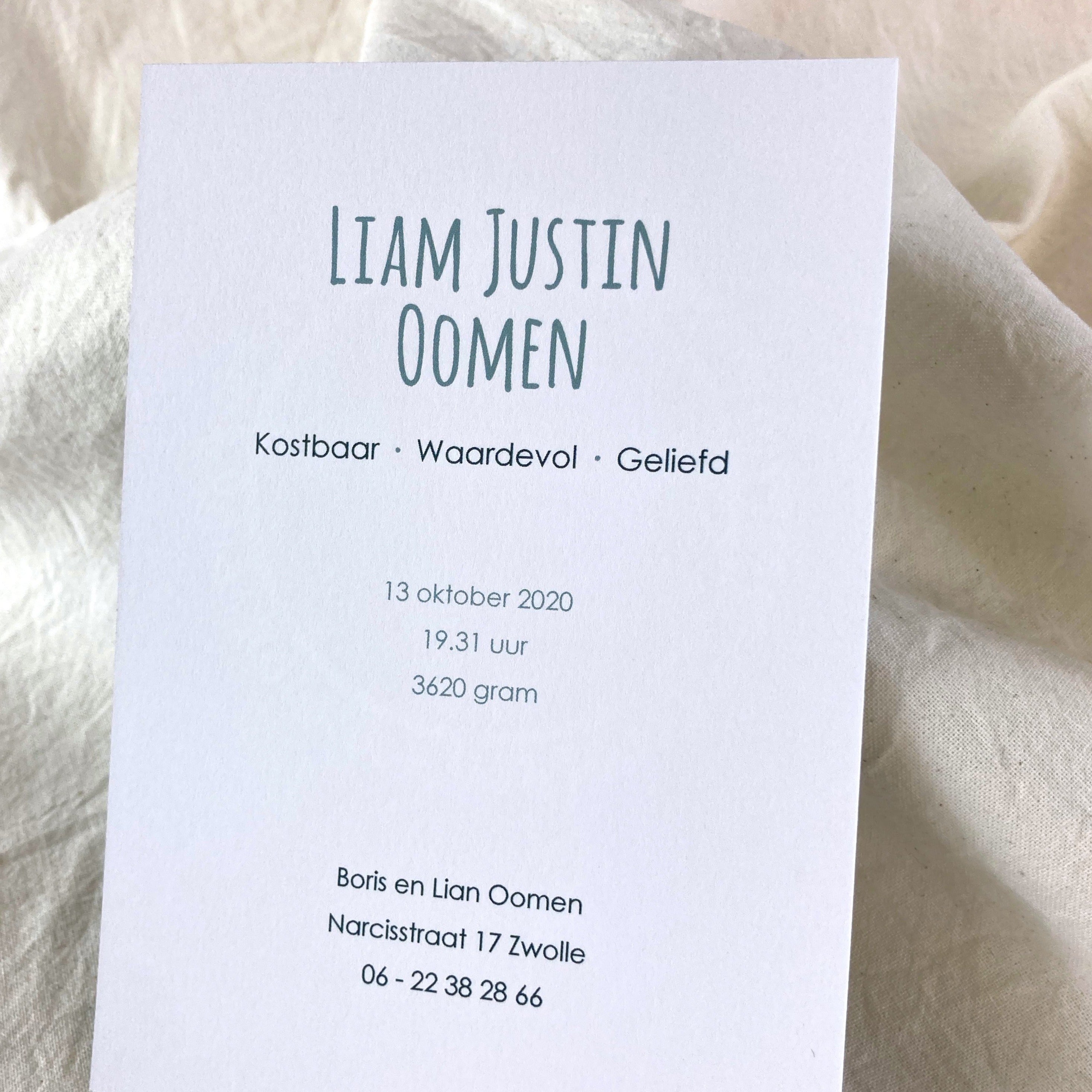 Geboortekaartje Liam | Zilverfolie