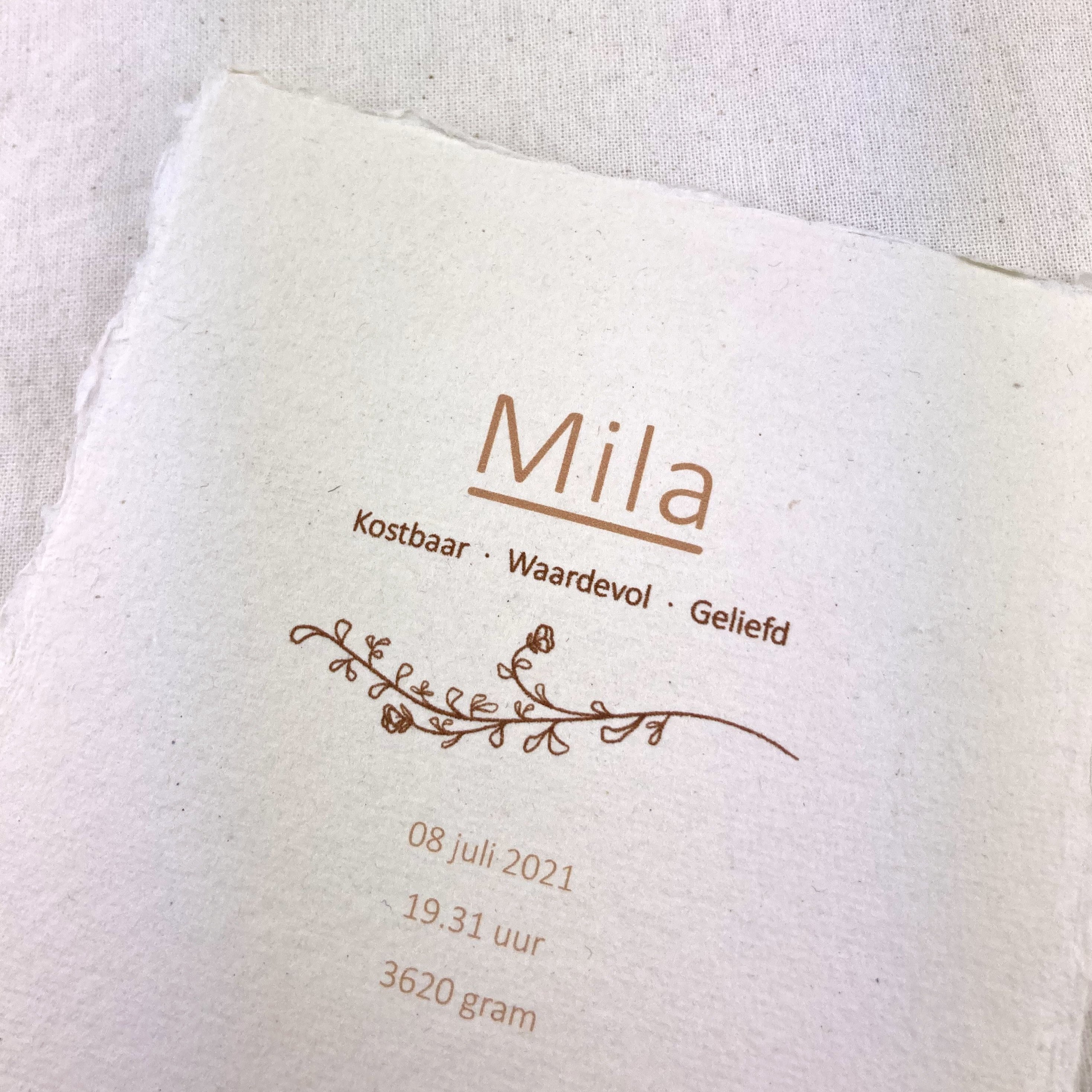 Geboortekaartje Mila | Handgeschept |