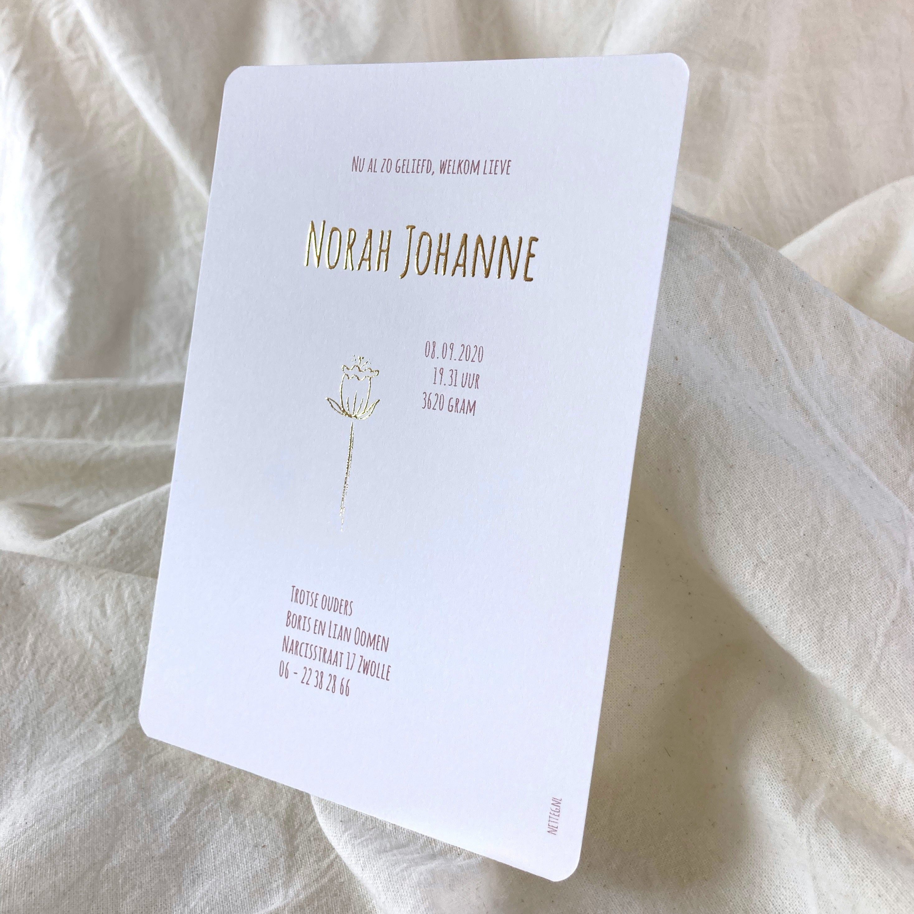 Geboortekaartje Norah | Goudfolie