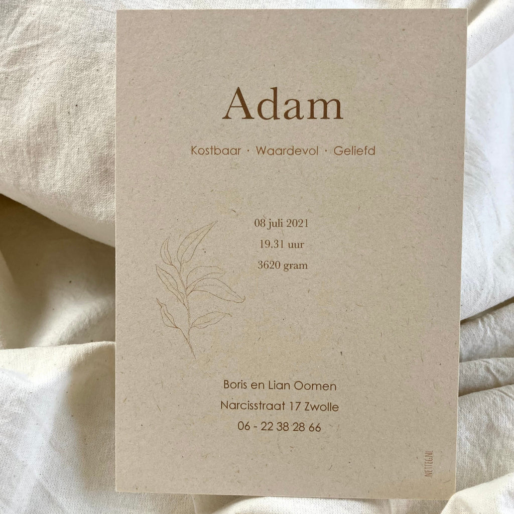 Geboortekaartje Adam | Zandkleurig