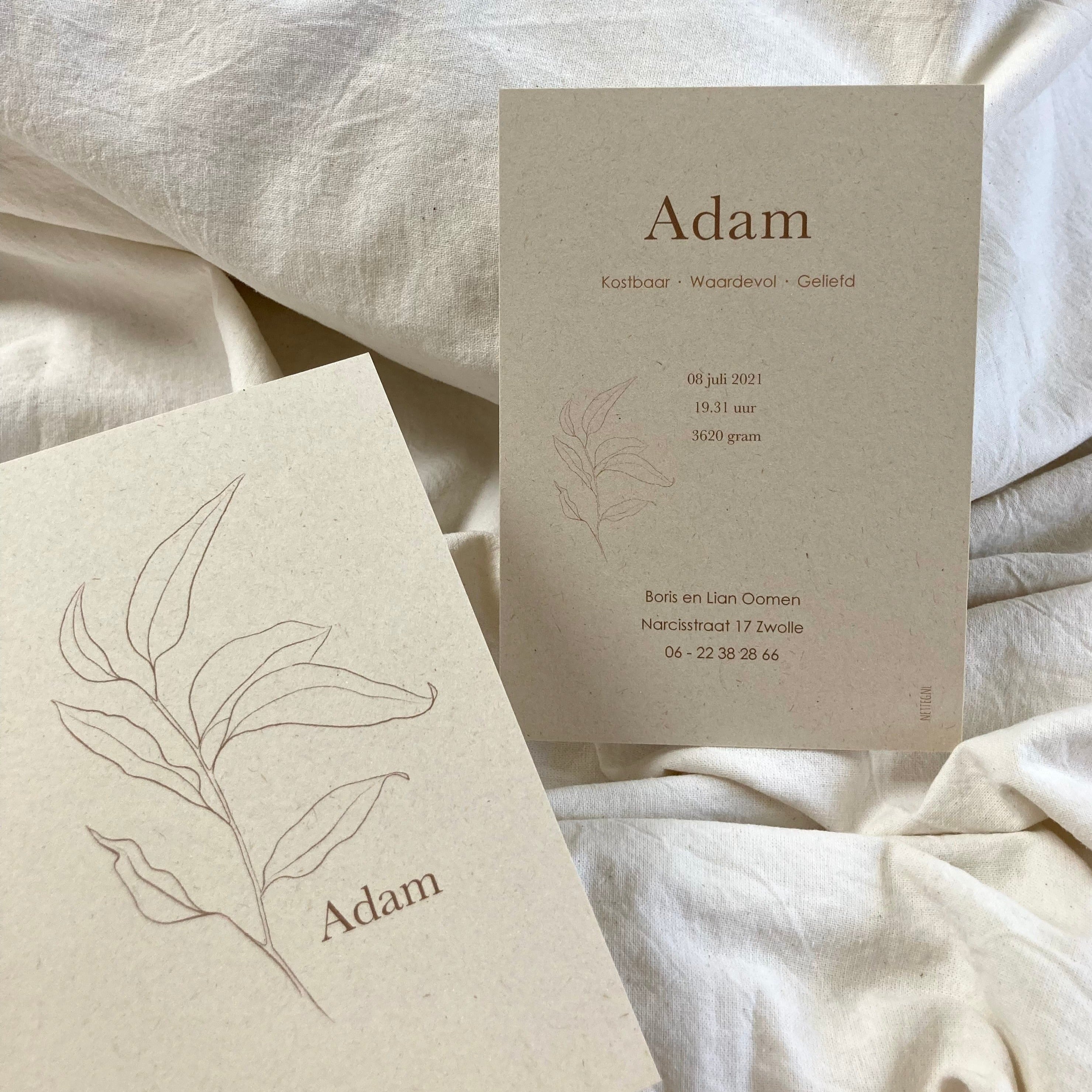 Geboortekaartje Adam | Zandkleurig